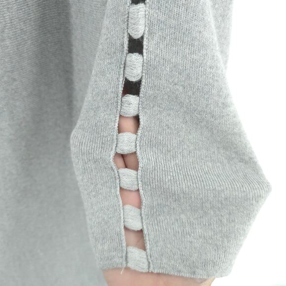 Emanuel's Story Quiet Luxury Light Grey Boat Neck Boxy Sweater Crochet Detail L - Picture 9 of 9